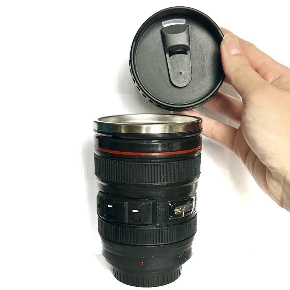 Camera Lens Shaped Travel Mug Photographer Coffee Tea Canon Ultrasonic Black Cup - Picture 3 of 14